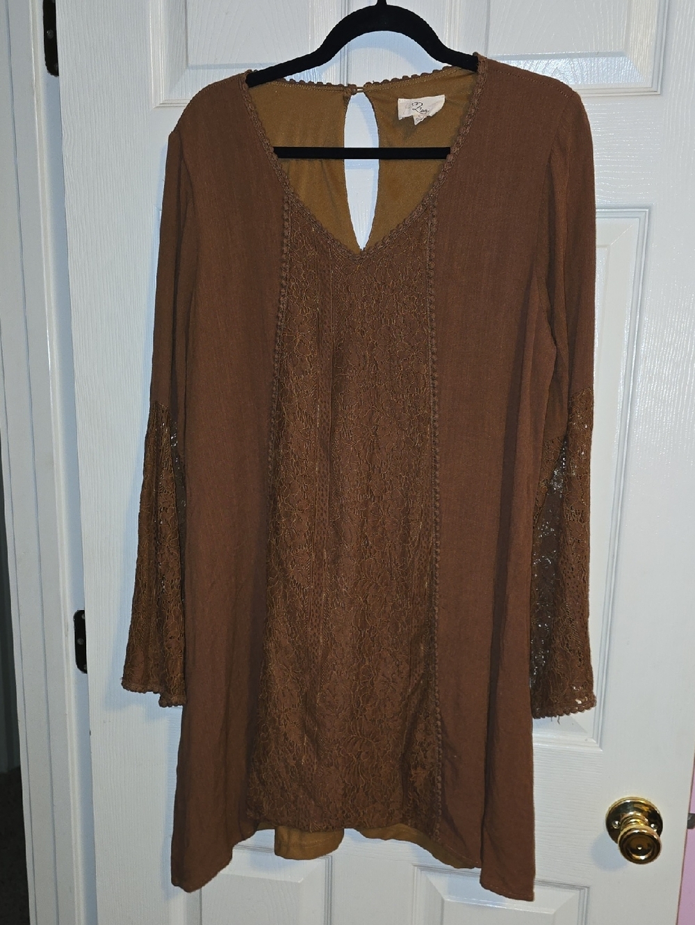 T2love Brown Lace-Panel Long Sleeveβ Tunic